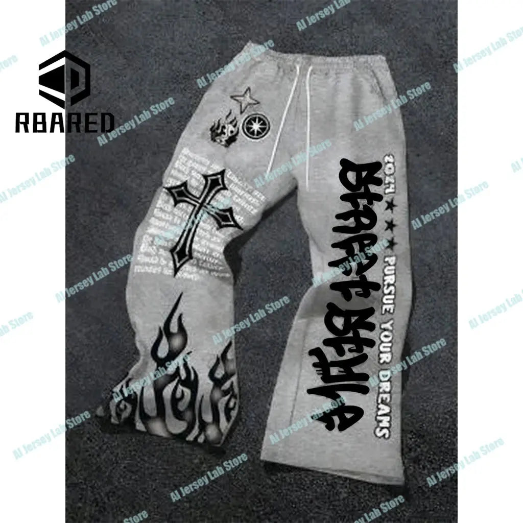Pantalones informales holgados a la moda de venta al por menor de verano 2025, pantalones de pierna ancha de gran tamaño con estampado de letras de Anime Y2k para hombre y mujer - SYN PERU