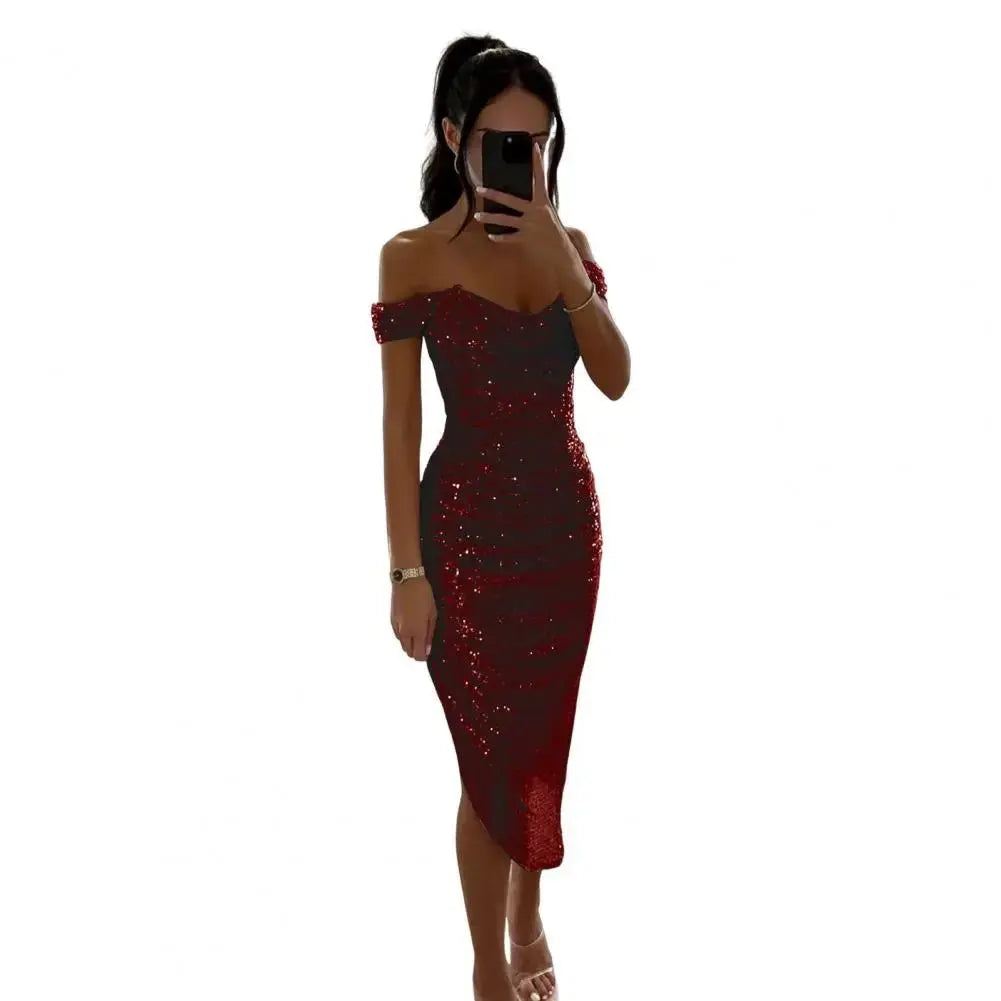Vestido de fiesta de Navidad para mujer, vestido de noche con dobladillo Irregular y lentejuelas, corte bajo, fiesta de graduación, boda, dobladillo con abertura Formal, vestido Midi para mujer - SYN PERU