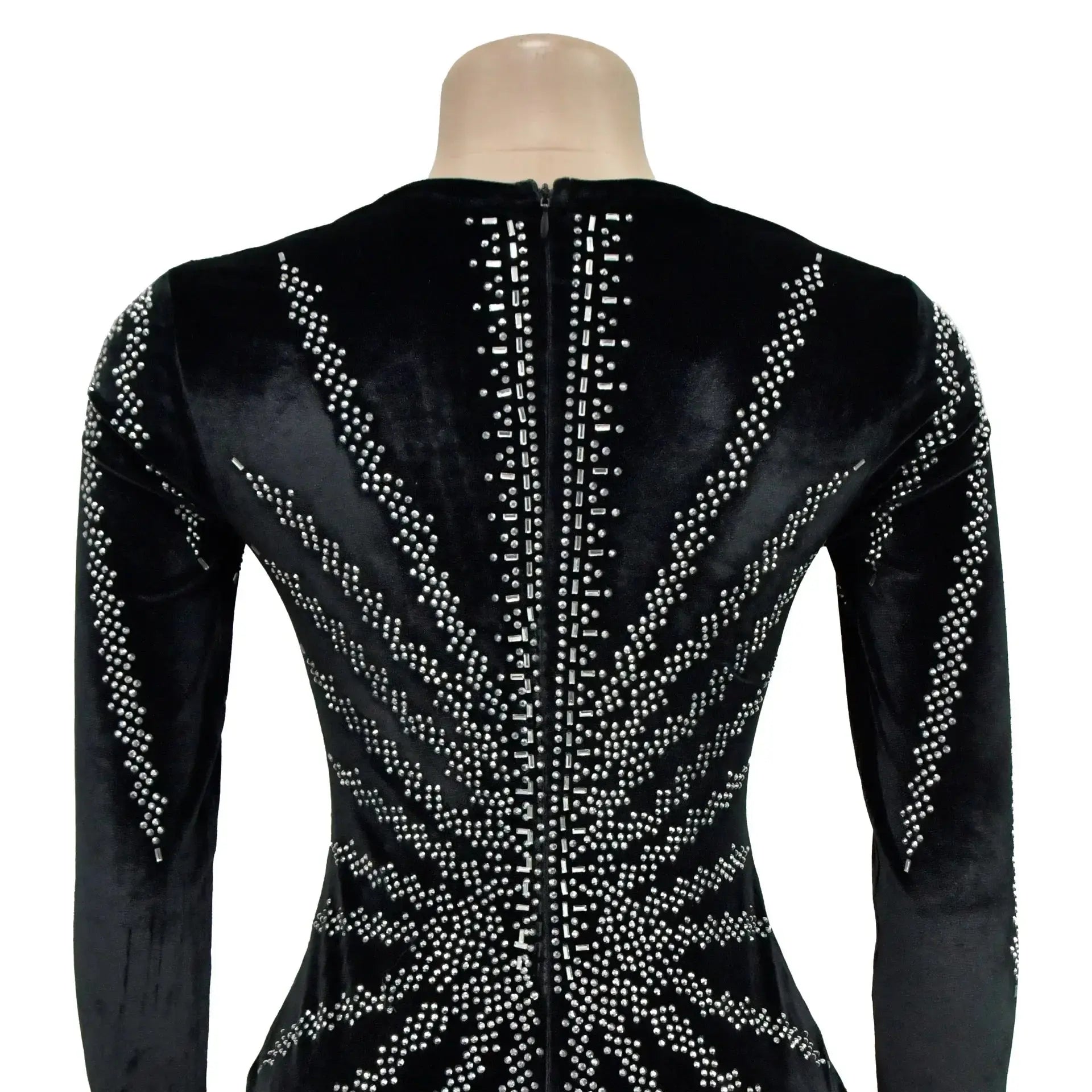 2025 elegante vestido de fiesta largo de terciopelo con diamantes para mujer, vestido de noche Sexy con escote en V profundo, vestido Formal negro ajustado - SYN PERU
