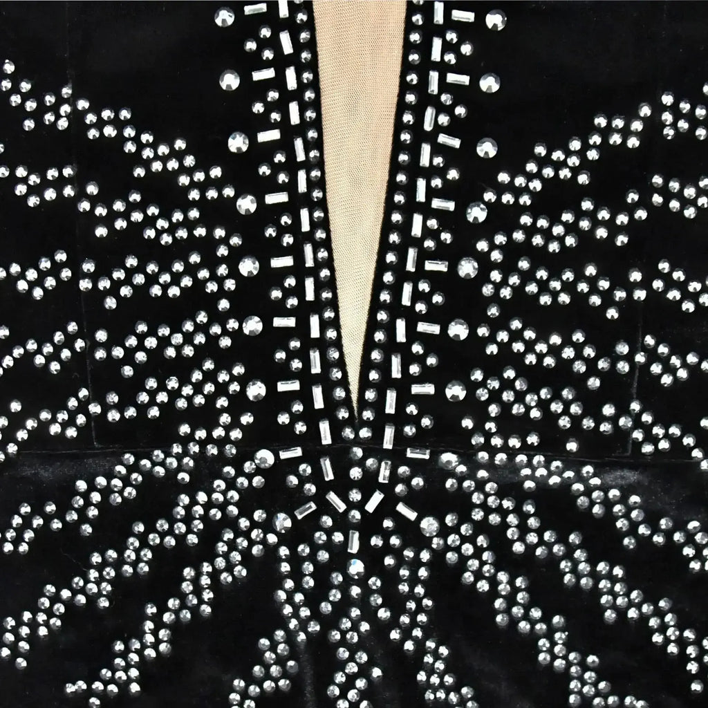 2025 elegante vestido de fiesta largo de terciopelo con diamantes para mujer, vestido de noche Sexy con escote en V profundo, vestido Formal negro ajustado - SYN PERU