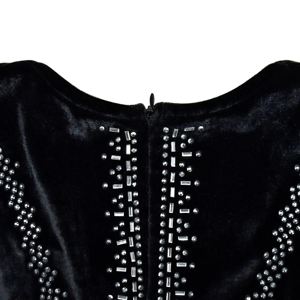 2025 elegante vestido de fiesta largo de terciopelo con diamantes para mujer, vestido de noche Sexy con escote en V profundo, vestido Formal negro ajustado - SYN PERU