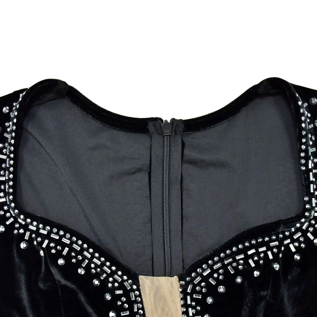 2025 elegante vestido de fiesta largo de terciopelo con diamantes para mujer, vestido de noche Sexy con escote en V profundo, vestido Formal negro ajustado - SYN PERU