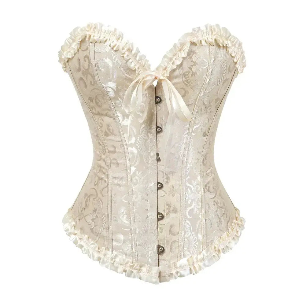 Bustiers y corsés sexys, Tops de encaje florales para mujer, corsé Vintage, corsés góticos de satén Jacquard por encima del busto - SYN PERU