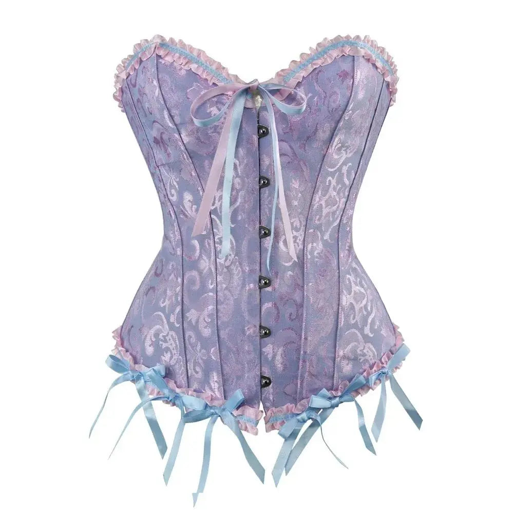 Bustiers y corsés sexys, Tops de encaje florales para mujer, corsé Vintage, corsés góticos de satén Jacquard por encima del busto - SYN PERU
