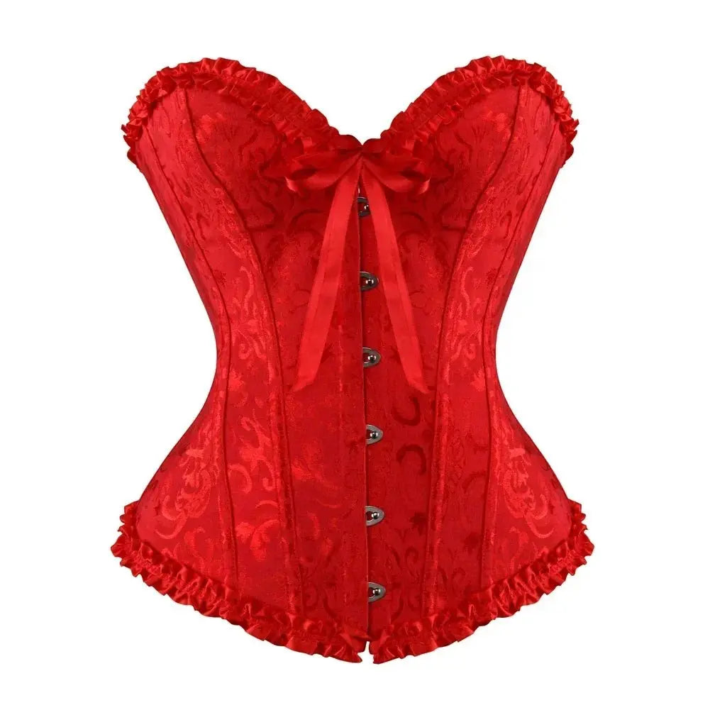 Bustiers y corsés sexys, Tops de encaje florales para mujer, corsé Vintage, corsés góticos de satén Jacquard por encima del busto - SYN PERU