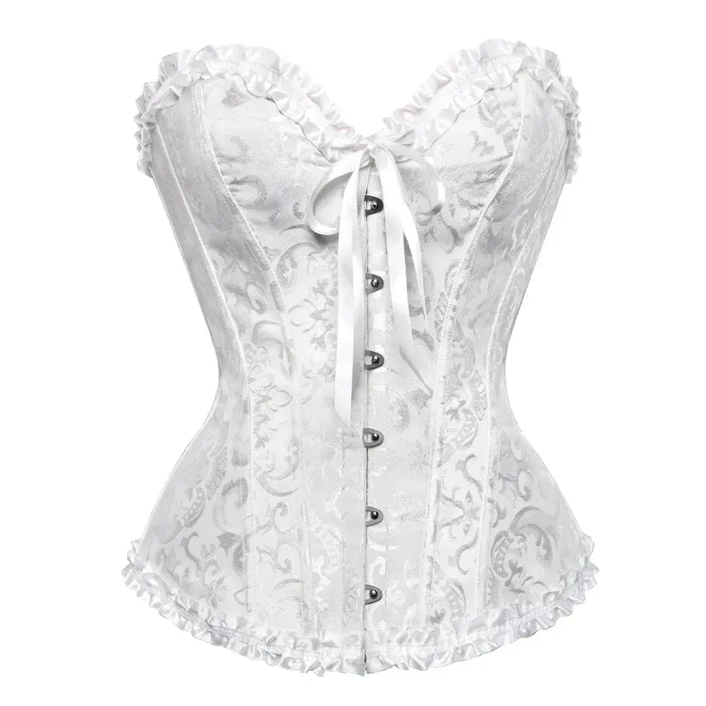Bustiers y corsés sexys, Tops de encaje florales para mujer, corsé Vintage, corsés góticos de satén Jacquard por encima del busto - SYN PERU