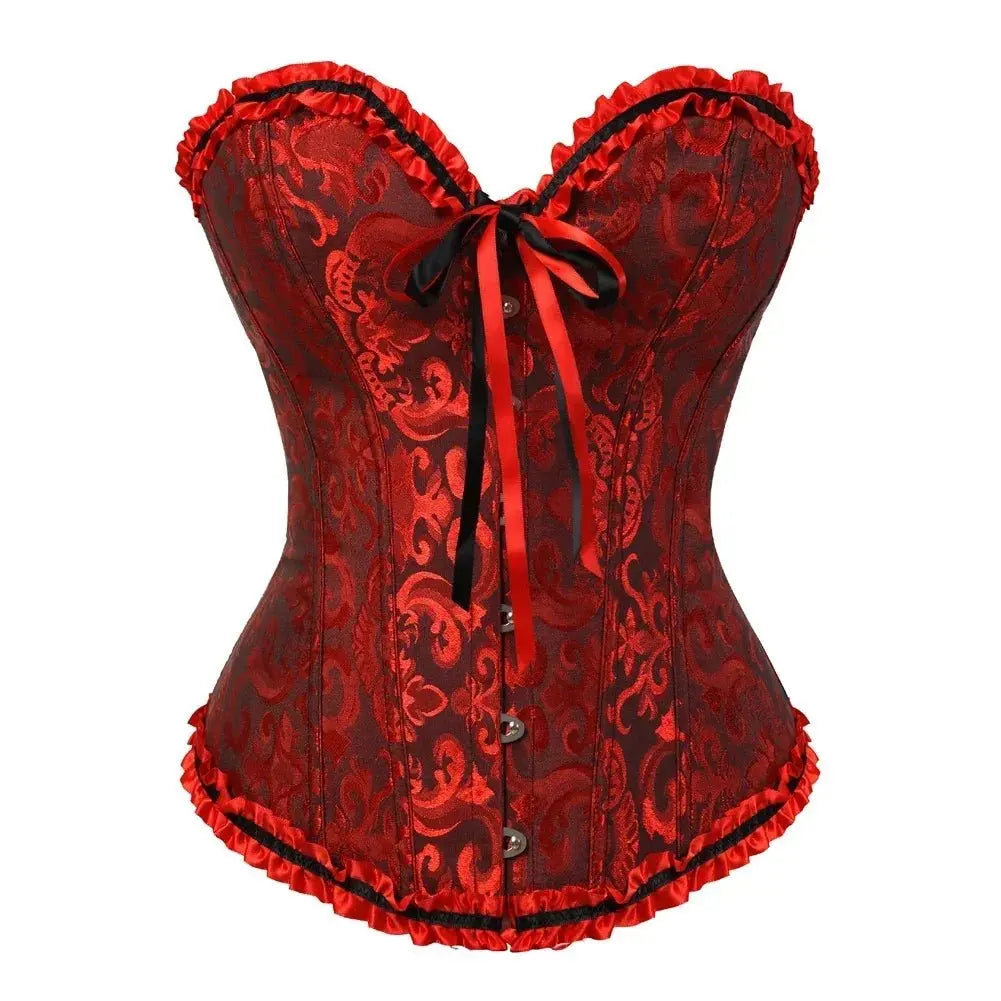 Bustiers y corsés sexys, Tops de encaje florales para mujer, corsé Vintage, corsés góticos de satén Jacquard por encima del busto - SYN PERU