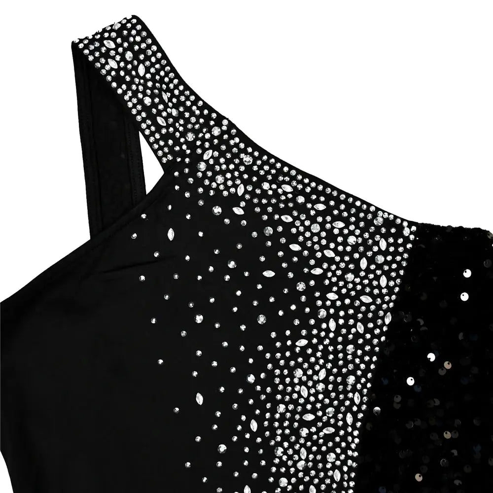 HBLL Vestido largo sexi con un hombro para mujer, elegante, con diamantes de imitación, para cumpleaños, con abertura, brillante, perforación en caliente, ceñido al cuerpo, para fiesta nocturna y discoteca - SYN PERU