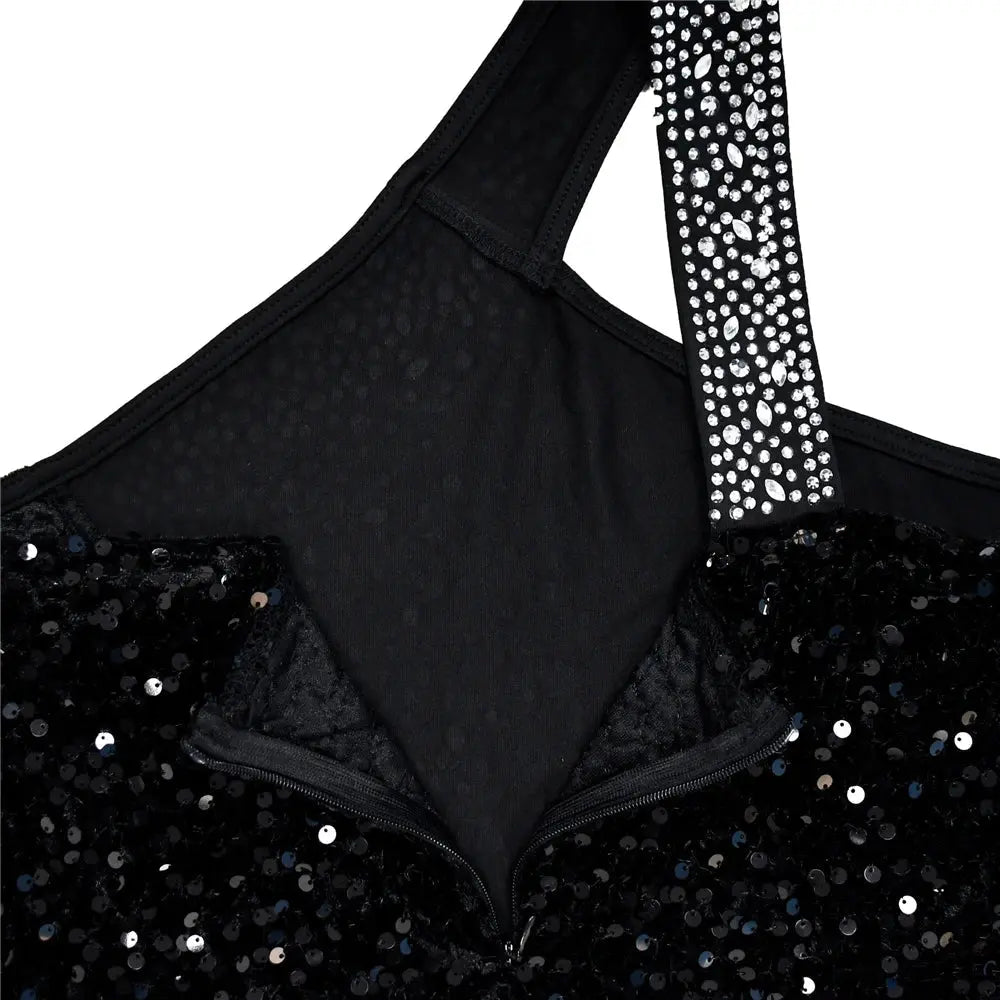 HBLL Vestido largo sexi con un hombro para mujer, elegante, con diamantes de imitación, para cumpleaños, con abertura, brillante, perforación en caliente, ceñido al cuerpo, para fiesta nocturna y discoteca - SYN PERU