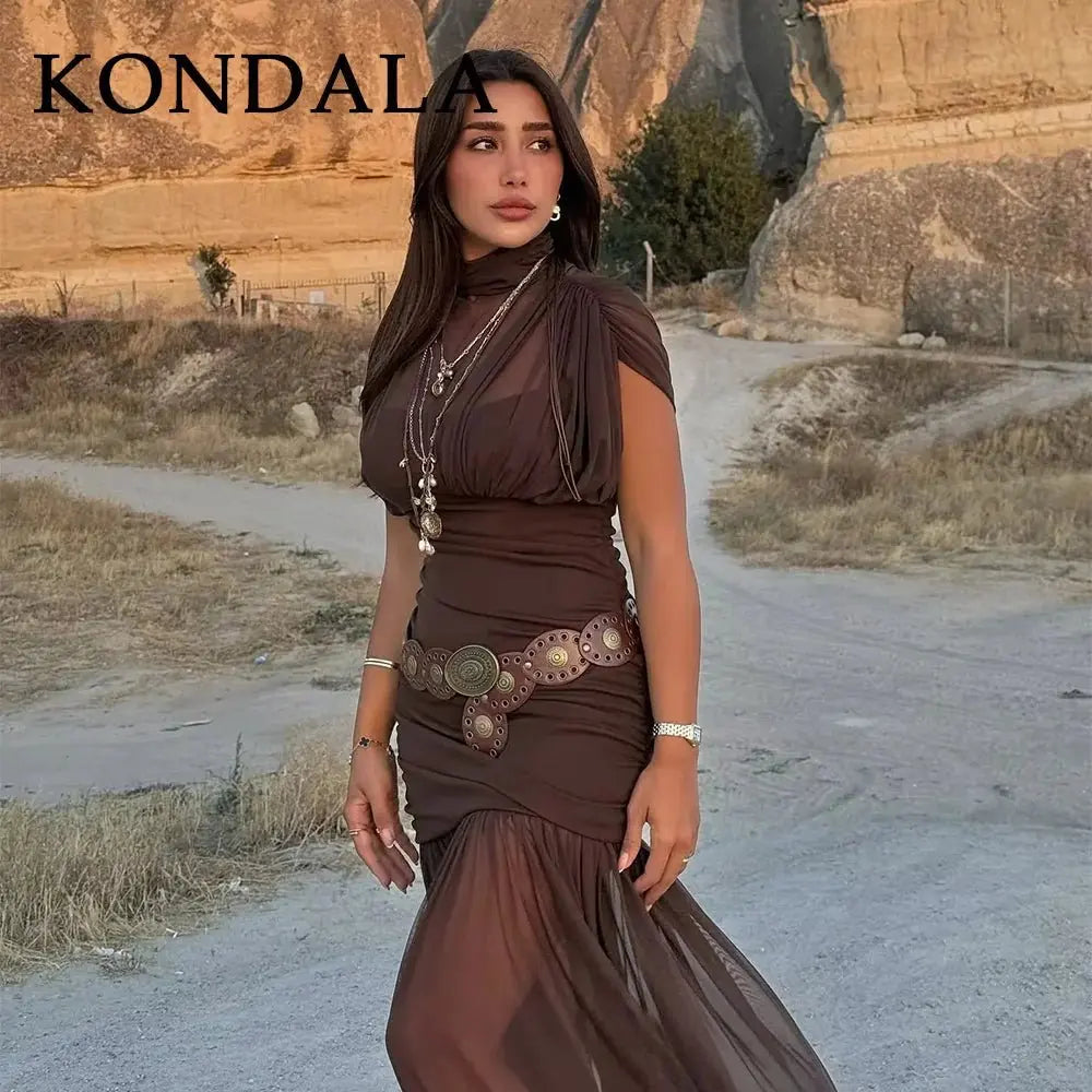 KONDALA 2025 Otoño Invierno vestidos elegantes para mujer invitados de boda señoras parche trabajo vestidos de tul vestidos casuales de negocios para mujer - SYN PERU