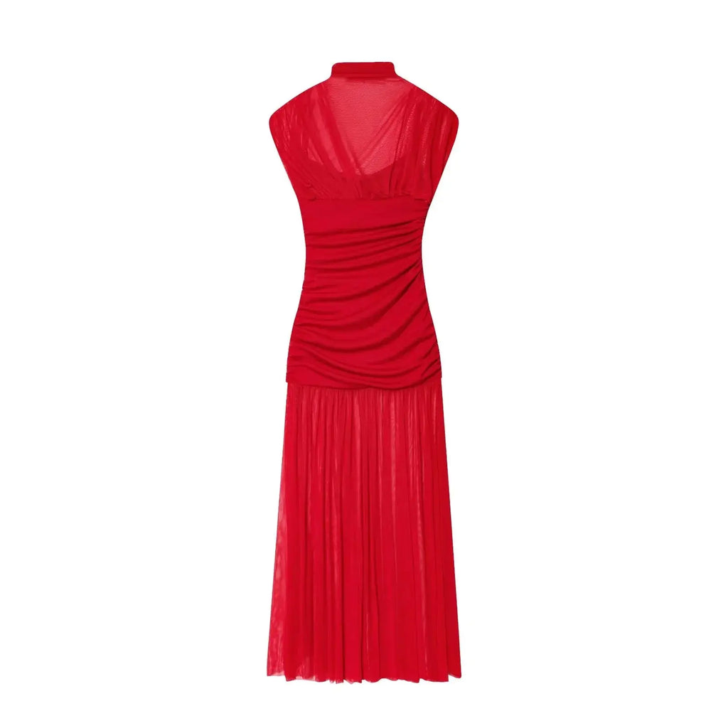KONDALA 2025 Otoño Invierno vestidos elegantes para mujer invitados de boda señoras parche trabajo vestidos de tul vestidos casuales de negocios para mujer - SYN PERU
