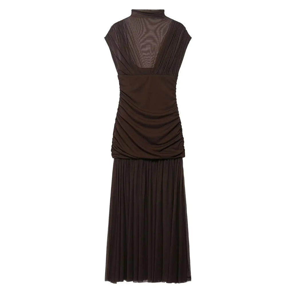 KONDALA 2025 Otoño Invierno vestidos elegantes para mujer invitados de boda señoras parche trabajo vestidos de tul vestidos casuales de negocios para mujer - SYN PERU