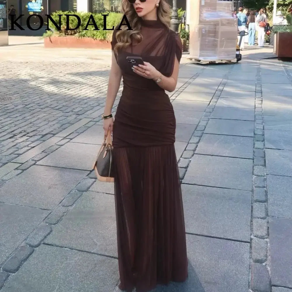 KONDALA 2025 Otoño Invierno vestidos elegantes para mujer invitados de boda señoras parche trabajo vestidos de tul vestidos casuales de negocios para mujer - SYN PERU
