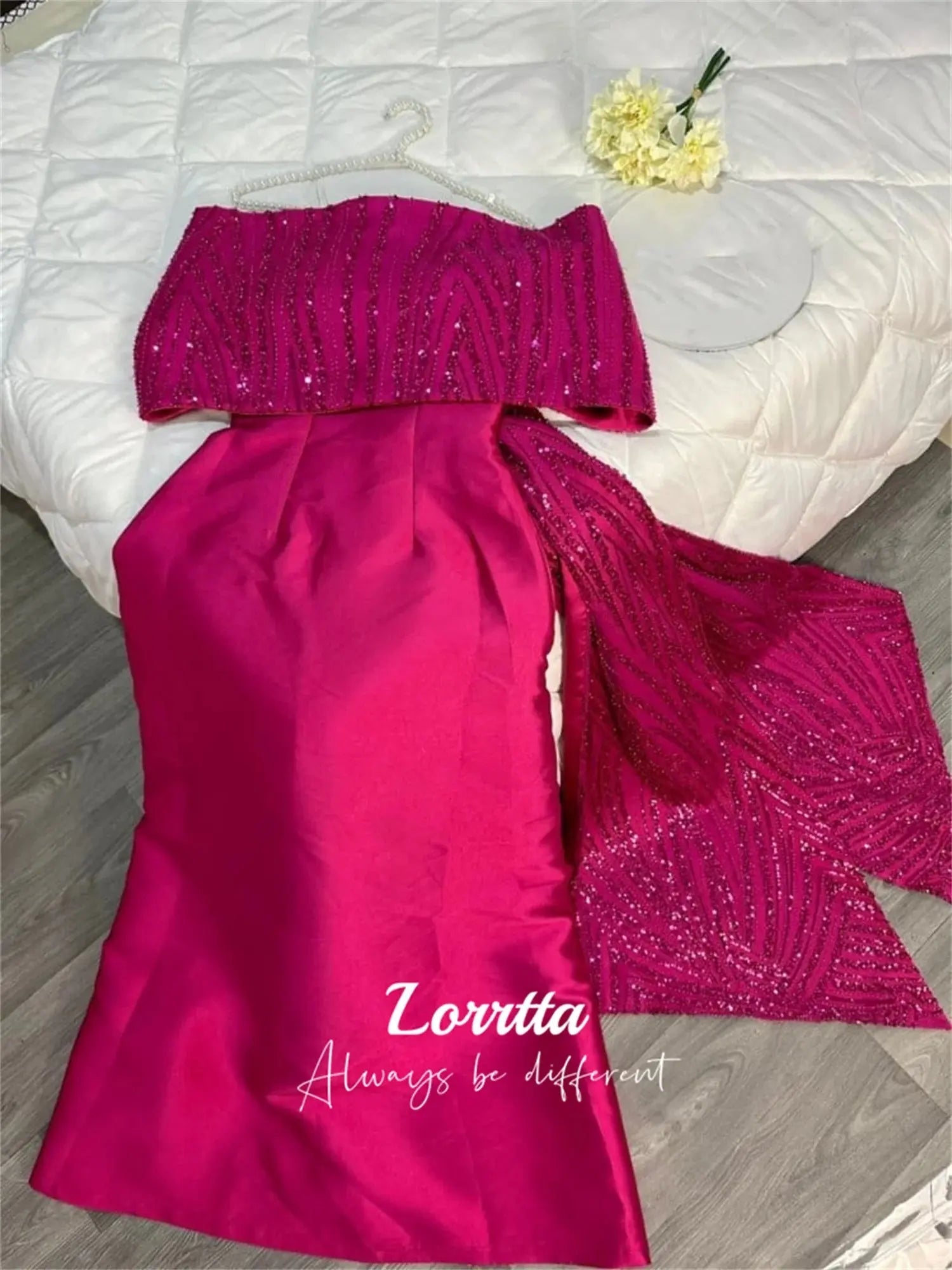Lorrtta - vestido de fiesta de sirena con lentejuelas y hombros descubiertos, vestido de fiesta largo Formal para mujer, vestido de noche personalizado - SYN PERU