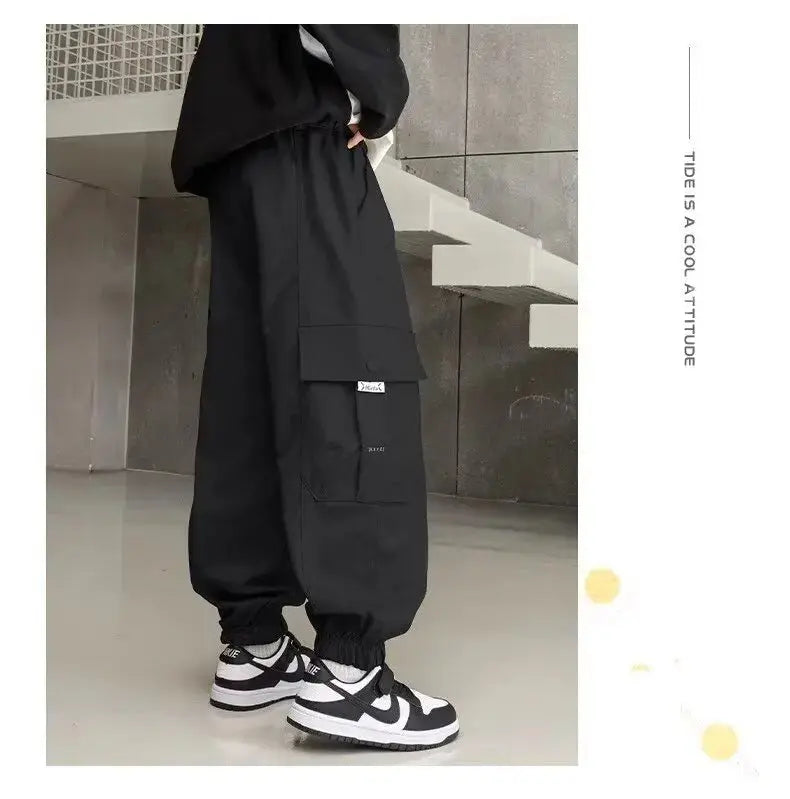 Nuevos pantalones Cargo para niños, pantalones de algodón 120 - 170, ropa de otoño para niños grandes, pantalones deportivos, ropa coreana para niños 2025 - SYN PERU