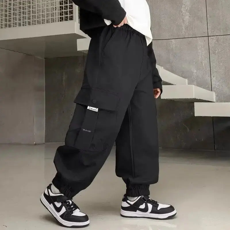Nuevos pantalones Cargo para niños, pantalones de algodón 120 - 170, ropa de otoño para niños grandes, pantalones deportivos, ropa coreana para niños 2025 - SYN PERU