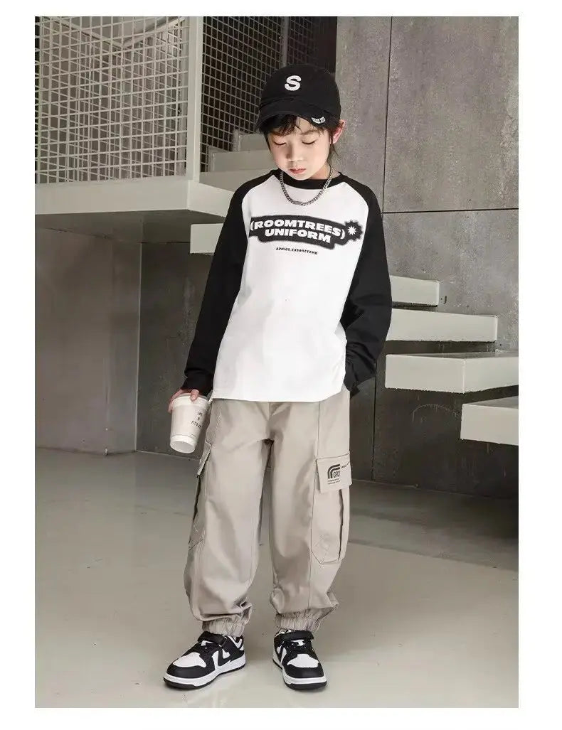 Nuevos pantalones Cargo para niños, pantalones de algodón 120 - 170, ropa de otoño para niños grandes, pantalones deportivos, ropa coreana para niños 2025 - SYN PERU