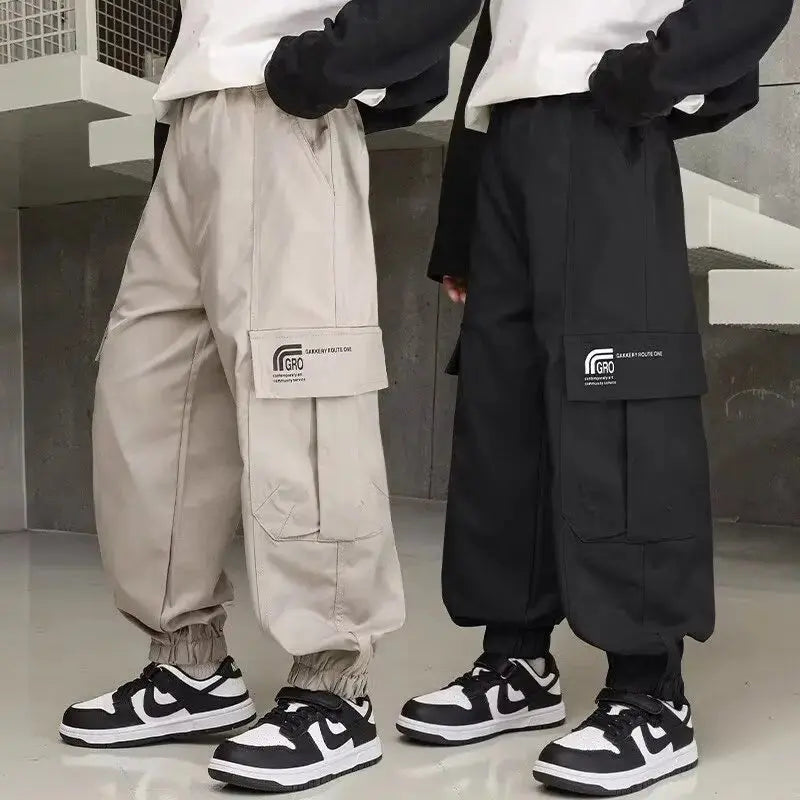 Nuevos pantalones Cargo para niños, pantalones de algodón 120 - 170, ropa de otoño para niños grandes, pantalones deportivos, ropa coreana para niños 2025 - SYN PERU