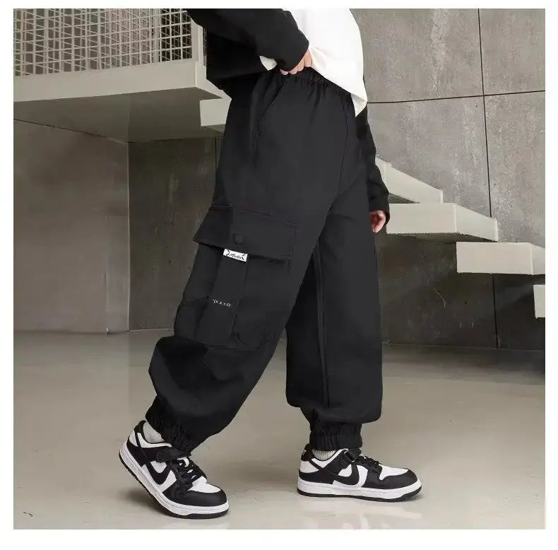 Nuevos pantalones Cargo para niños, pantalones de algodón 120 - 170, ropa de otoño para niños grandes, pantalones deportivos, ropa coreana para niños 2025 - SYN PERU