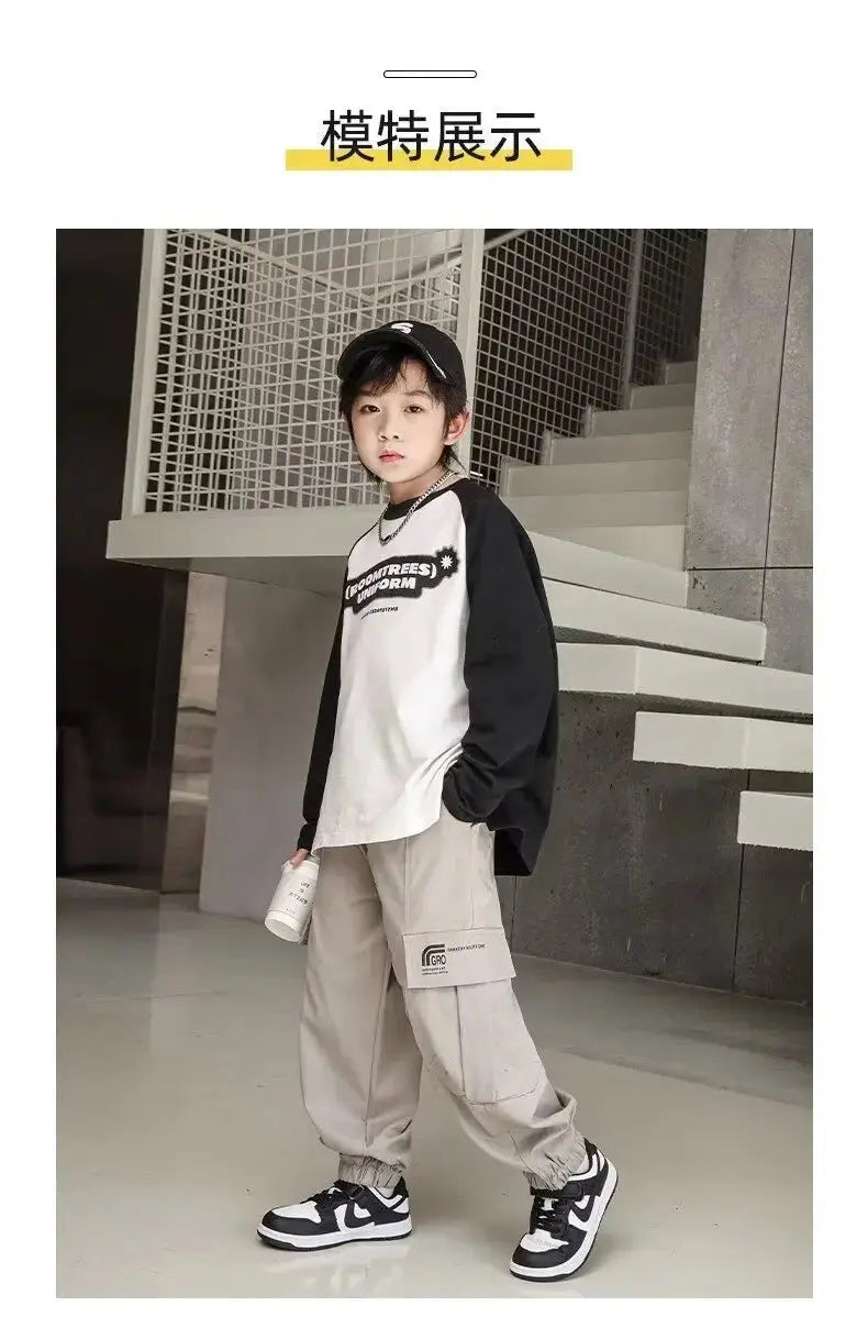 Nuevos pantalones Cargo para niños, pantalones de algodón 120 - 170, ropa de otoño para niños grandes, pantalones deportivos, ropa coreana para niños 2025 - SYN PERU
