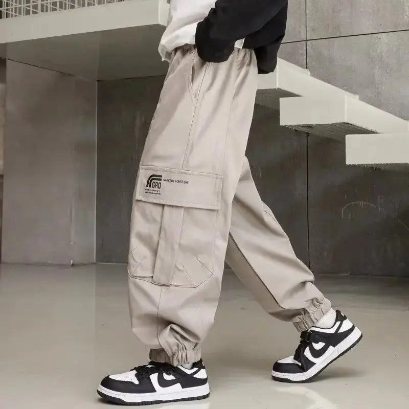 Nuevos pantalones Cargo para niños, pantalones de algodón 120 - 170, ropa de otoño para niños grandes, pantalones deportivos, ropa coreana para niños 2025 - SYN PERU