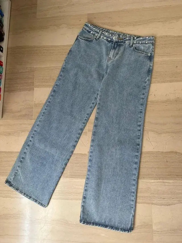 ONE DILEMMA - pantalones vaqueros holgados con diseño de estrellas para mujer, Vaqueros holgados de pierna ancha, ropa de calle Harajuku, Vaqueros rectos de cintura alta, ropa Y2k - SYN PERU