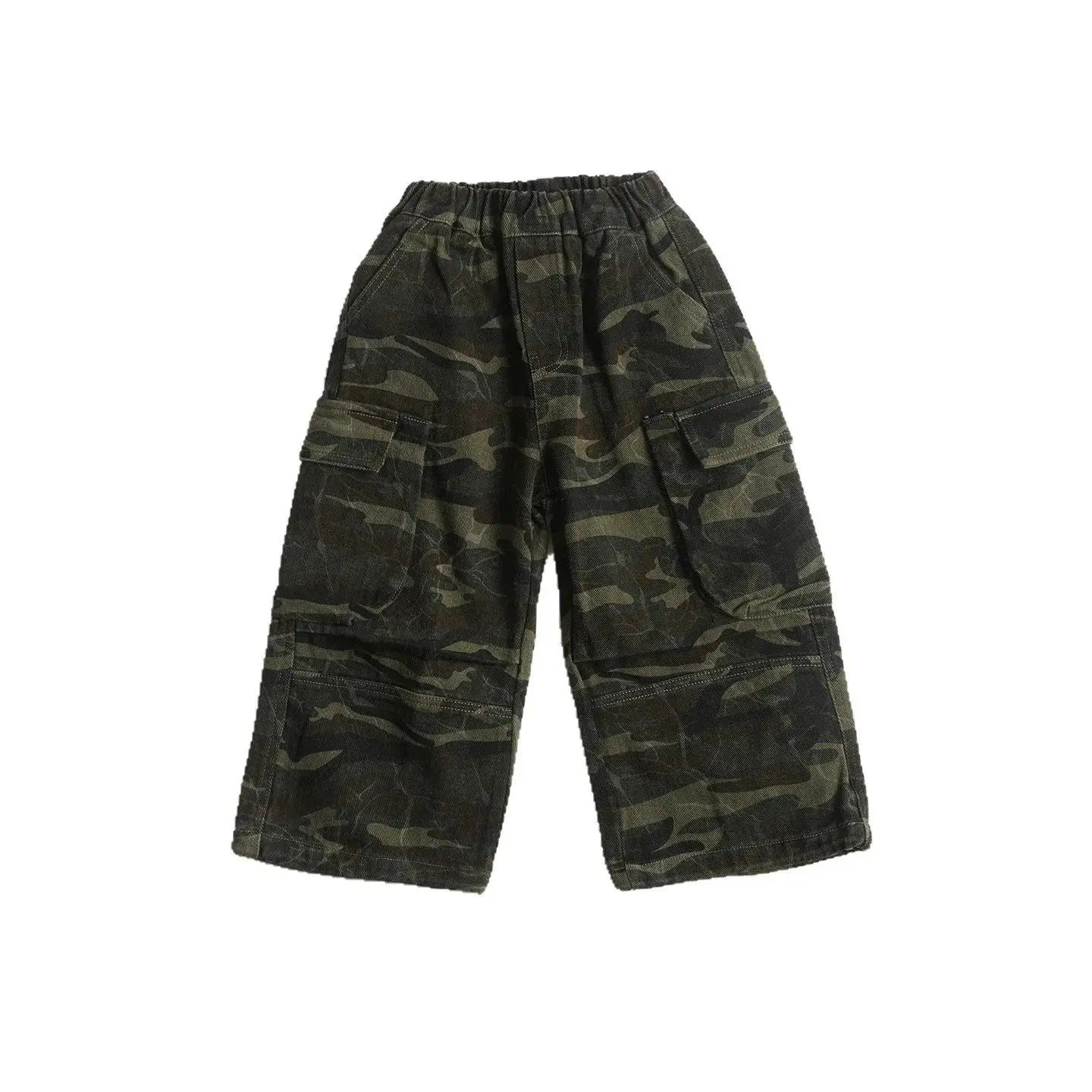 Otoño nuevos niños guapos pantalones casuales de pierna ancha 2025 ropa para niños niños moda todo fósforo pantalones Cargo de camuflaje - SYN PERU