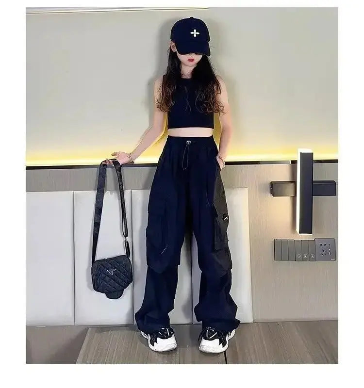 Pantalones Cargo a la moda para niños y niñas de 6 a 12 años primavera otoño 2024 nuevo estilo Jazzy Street Dance Bell Bottoms pantalones para niños - SYN PERU