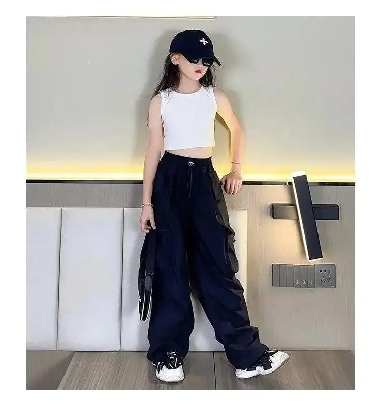 Pantalones Cargo a la moda para niños y niñas de 6 a 12 años primavera otoño 2024 nuevo estilo Jazzy Street Dance Bell Bottoms pantalones para niños - SYN PERU