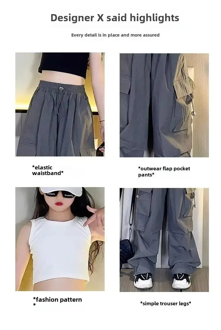 Pantalones Cargo a la moda para niños y niñas de 6 a 12 años primavera otoño 2024 nuevo estilo Jazzy Street Dance Bell Bottoms pantalones para niños - SYN PERU