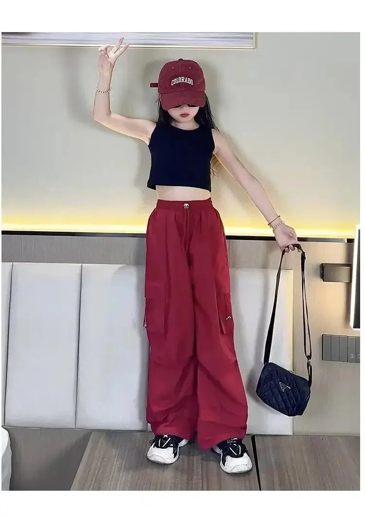 Pantalones Cargo a la moda para niños y niñas de 6 a 12 años primavera otoño 2024 nuevo estilo Jazzy Street Dance Bell Bottoms pantalones para niños - SYN PERU