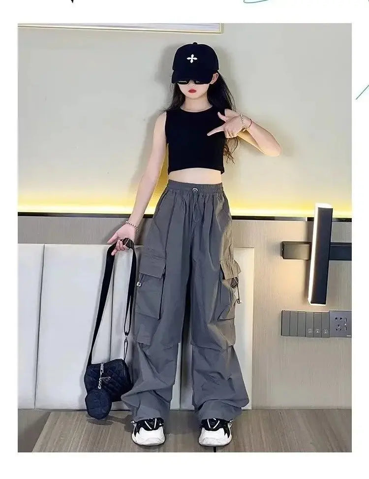 Pantalones Cargo a la moda para niños y niñas de 6 a 12 años primavera otoño 2024 nuevo estilo Jazzy Street Dance Bell Bottoms pantalones para niños - SYN PERU