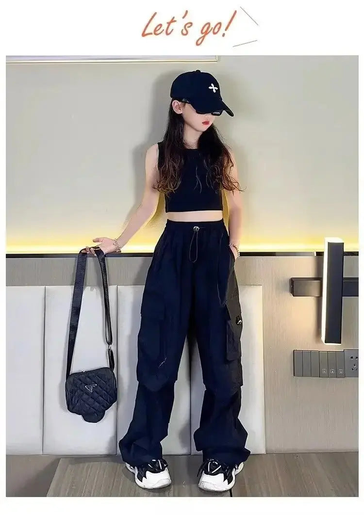 Pantalones Cargo a la moda para niños y niñas de 6 a 12 años primavera otoño 2024 nuevo estilo Jazzy Street Dance Bell Bottoms pantalones para niños - SYN PERU