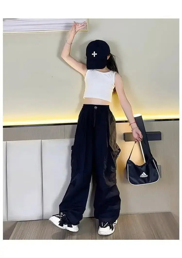 Pantalones Cargo a la moda para niños y niñas de 6 a 12 años primavera otoño 2024 nuevo estilo Jazzy Street Dance Bell Bottoms pantalones para niños - SYN PERU