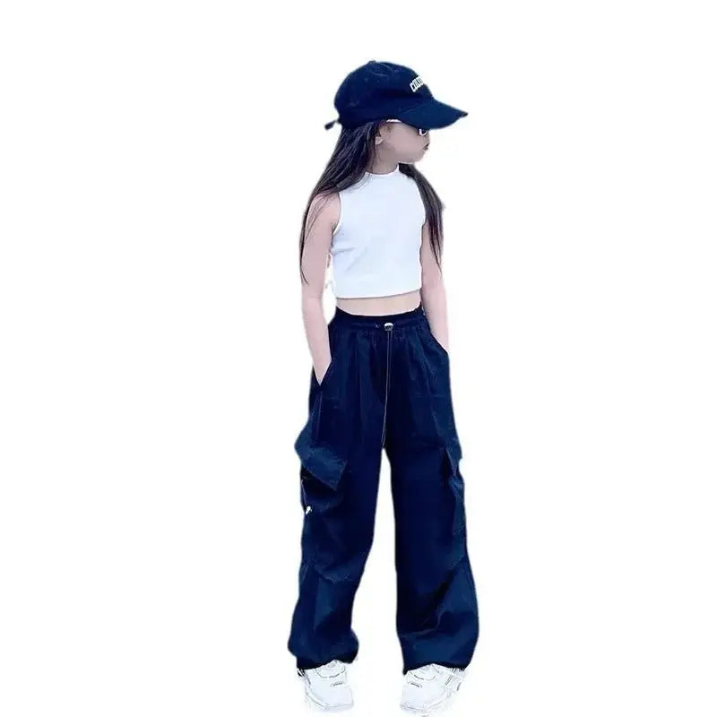 Pantalones Cargo a la moda para niños y niñas de 6 a 12 años primavera otoño 2024 nuevo estilo Jazzy Street Dance Bell Bottoms pantalones para niños - SYN PERU