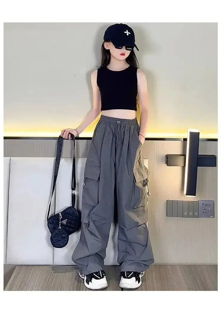 Pantalones Cargo a la moda para niños y niñas de 6 a 12 años primavera otoño 2024 nuevo estilo Jazzy Street Dance Bell Bottoms pantalones para niños - SYN PERU