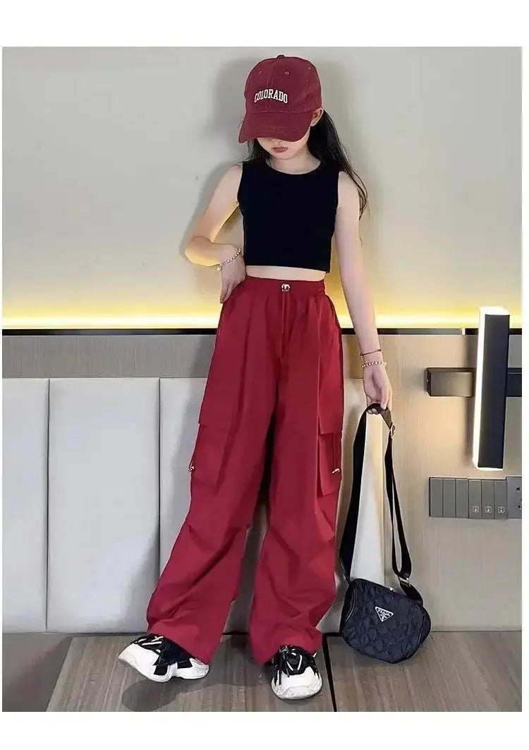 Pantalones Cargo a la moda para niños y niñas de 6 a 12 años primavera otoño 2024 nuevo estilo Jazzy Street Dance Bell Bottoms pantalones para niños - SYN PERU