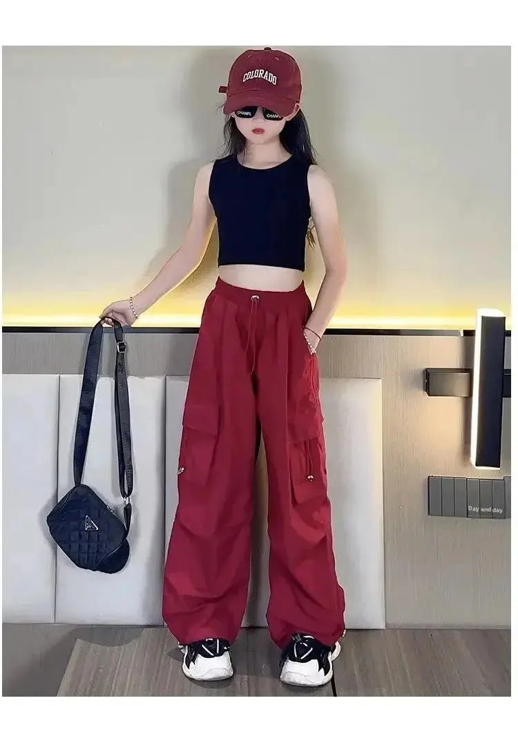 Pantalones Cargo a la moda para niños y niñas de 6 a 12 años primavera otoño 2024 nuevo estilo Jazzy Street Dance Bell Bottoms pantalones para niños - SYN PERU