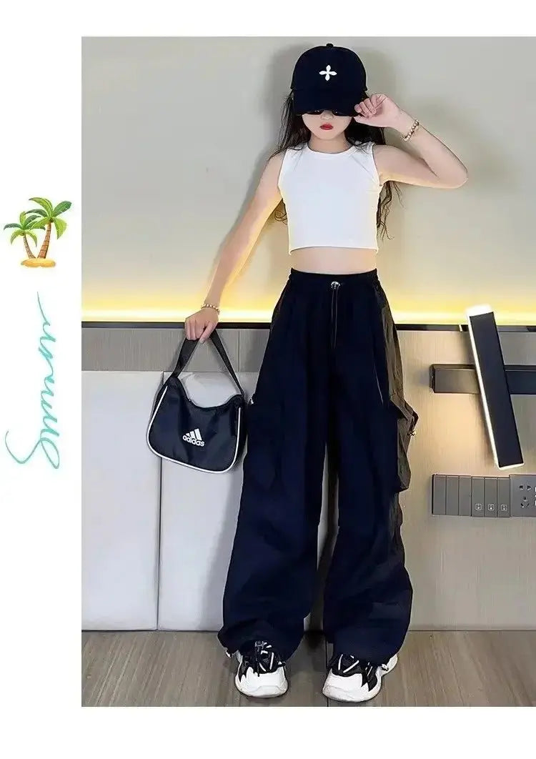 Pantalones Cargo a la moda para niños y niñas de 6 a 12 años primavera otoño 2024 nuevo estilo Jazzy Street Dance Bell Bottoms pantalones para niños - SYN PERU