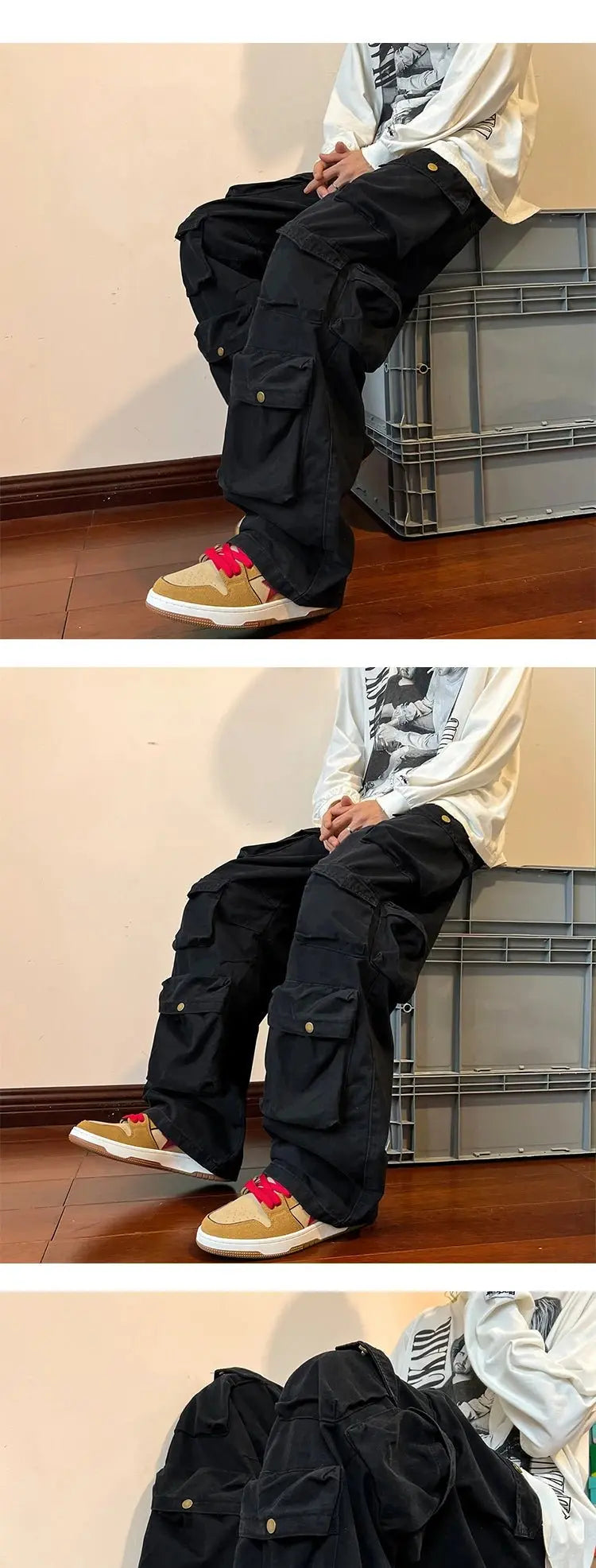 Pantalones Cargo con múltiples bolsillos para hombre, pantalón de herramientas Harajuku, pantalones de pierna ancha holgados Vintage, ropa de calle informal, pantalones de fregado de Hip - hop - SYN PERU