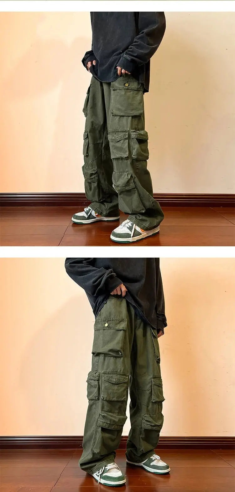 Pantalones Cargo con múltiples bolsillos para hombre, pantalón de herramientas Harajuku, pantalones de pierna ancha holgados Vintage, ropa de calle informal, pantalones de fregado de Hip - hop - SYN PERU