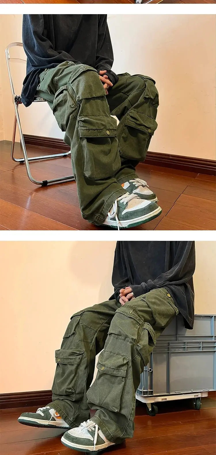 Pantalones Cargo con múltiples bolsillos para hombre, pantalón de herramientas Harajuku, pantalones de pierna ancha holgados Vintage, ropa de calle informal, pantalones de fregado de Hip - hop - SYN PERU