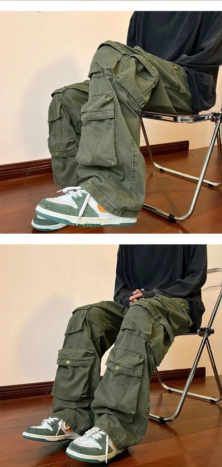 Pantalones Cargo con múltiples bolsillos para hombre, pantalón de herramientas Harajuku, pantalones de pierna ancha holgados Vintage, ropa de calle informal, pantalones de fregado de Hip - hop - SYN PERU