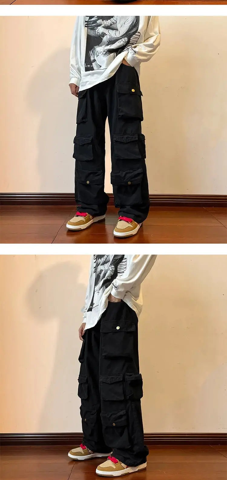 Pantalones Cargo con múltiples bolsillos para hombre, pantalón de herramientas Harajuku, pantalones de pierna ancha holgados Vintage, ropa de calle informal, pantalones de fregado de Hip - hop - SYN PERU