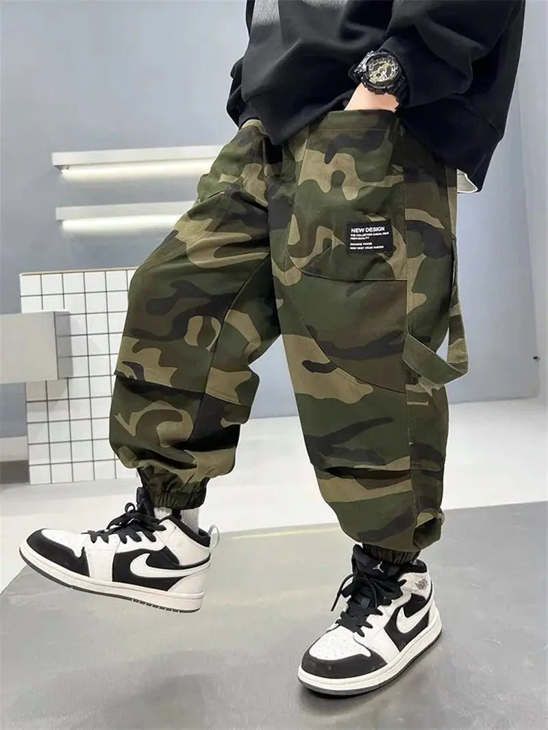 Pantalones Cargo de camuflaje para niños, pantalones deportivos informales para niños grandes de otoño, pantalones para correr para adolescentes, ropa de calle para niños, pantalones holgados - SYN PERU