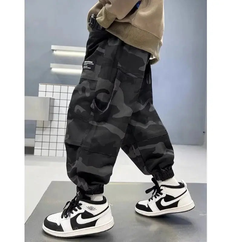 Pantalones Cargo de camuflaje para niños, pantalones deportivos informales para niños grandes de otoño, pantalones para correr para adolescentes, ropa de calle para niños, pantalones holgados - SYN PERU