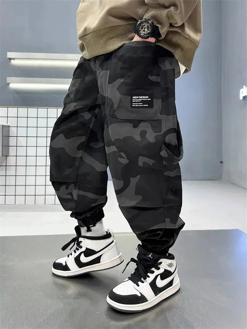 Pantalones Cargo de camuflaje para niños, pantalones deportivos informales para niños grandes de otoño, pantalones para correr para adolescentes, ropa de calle para niños, pantalones holgados - SYN PERU