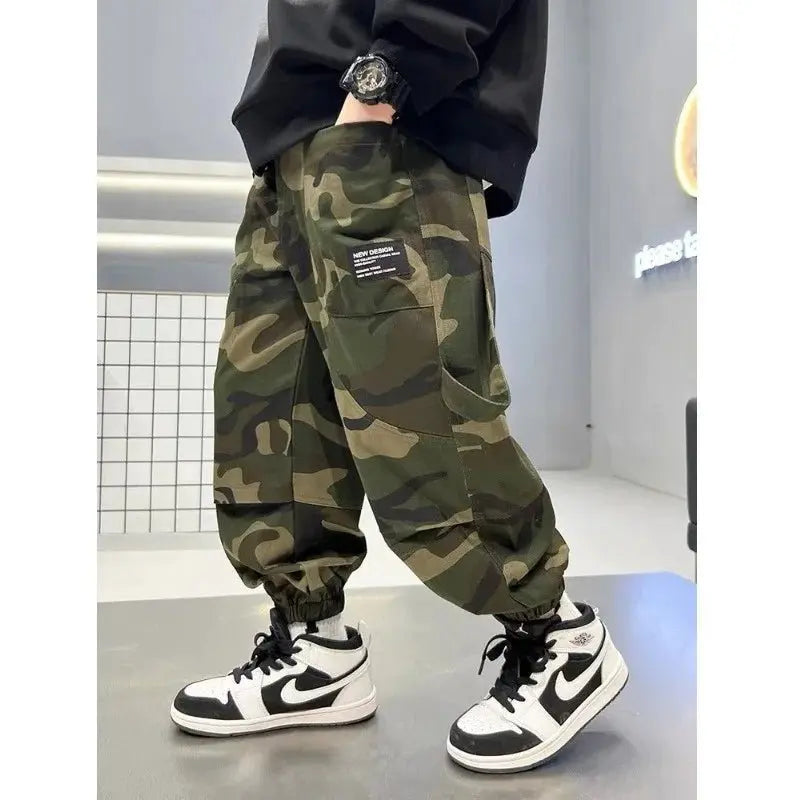 Pantalones Cargo de camuflaje para niños, pantalones deportivos informales para niños grandes de otoño, pantalones para correr para adolescentes, ropa de calle para niños, pantalones holgados - SYN PERU