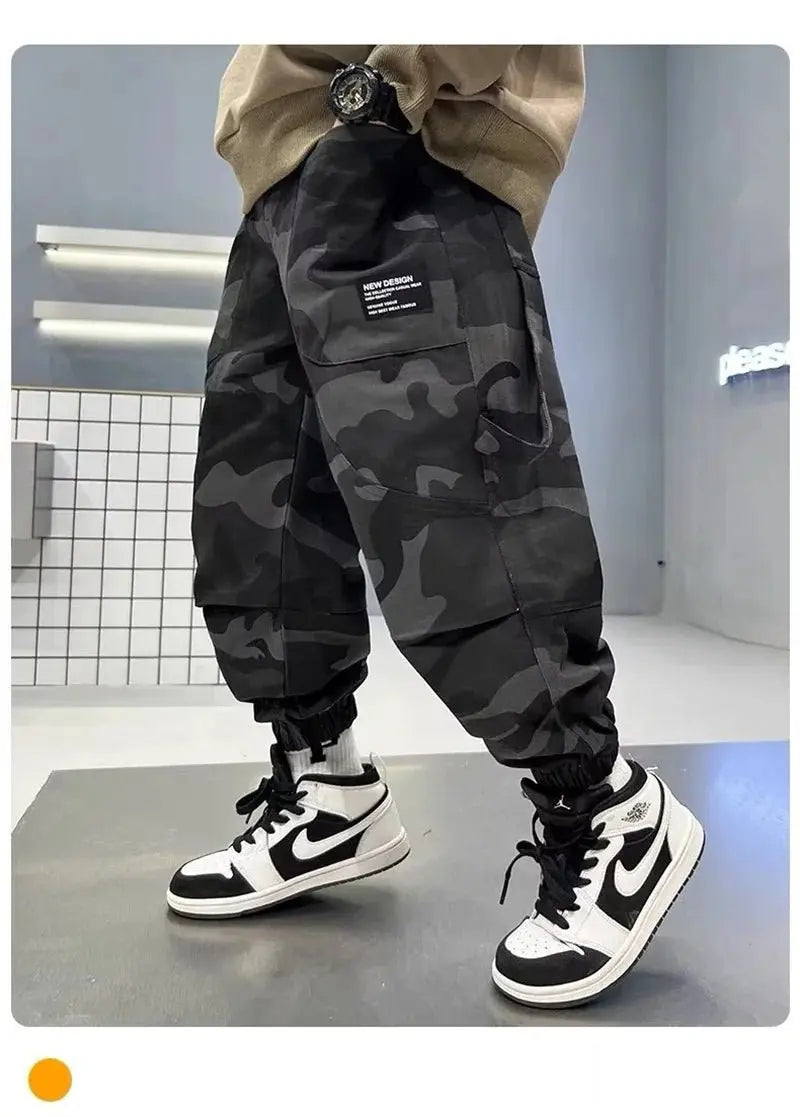 Pantalones Cargo de camuflaje para niños, pantalones deportivos informales para niños grandes de otoño, pantalones para correr para adolescentes, ropa de calle para niños, pantalones holgados - SYN PERU