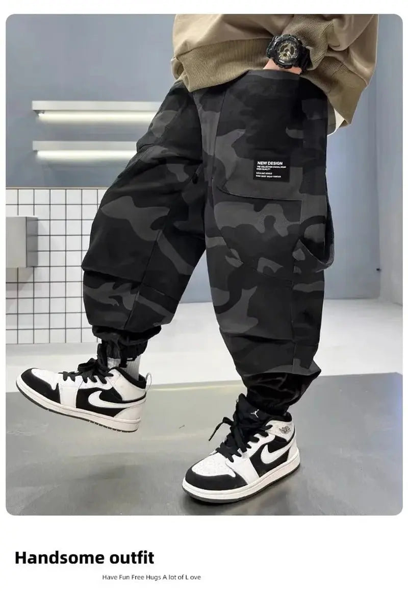 Pantalones Cargo de camuflaje para niños, pantalones deportivos informales para niños grandes de otoño, pantalones para correr para adolescentes, ropa de calle para niños, pantalones holgados - SYN PERU